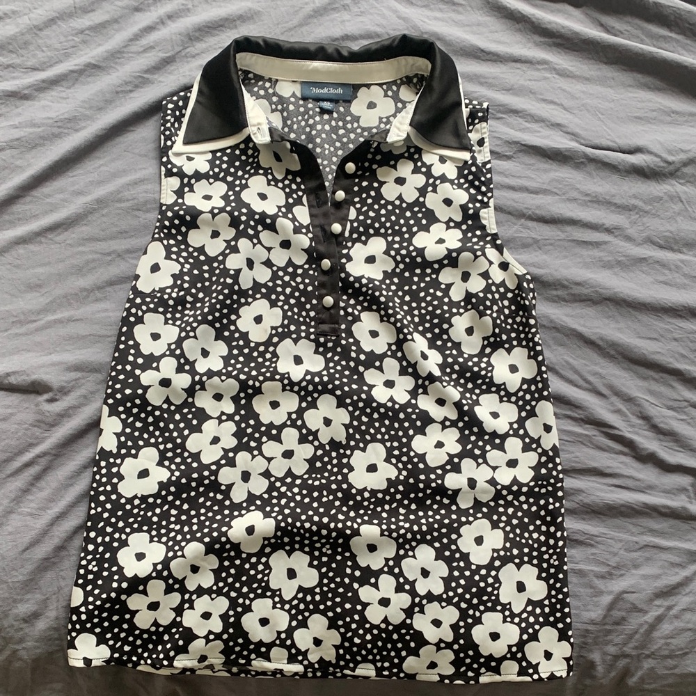 Modcloth Black and White Floral Tank Top